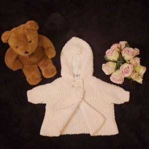 Minibamba Pink Crochet Knit Sweater with Hood